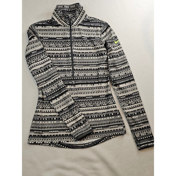 Nike Tops - Nike Pro Dri-FIT Womens Small Half Zip Pullover Geometric Pixel Black White Gray